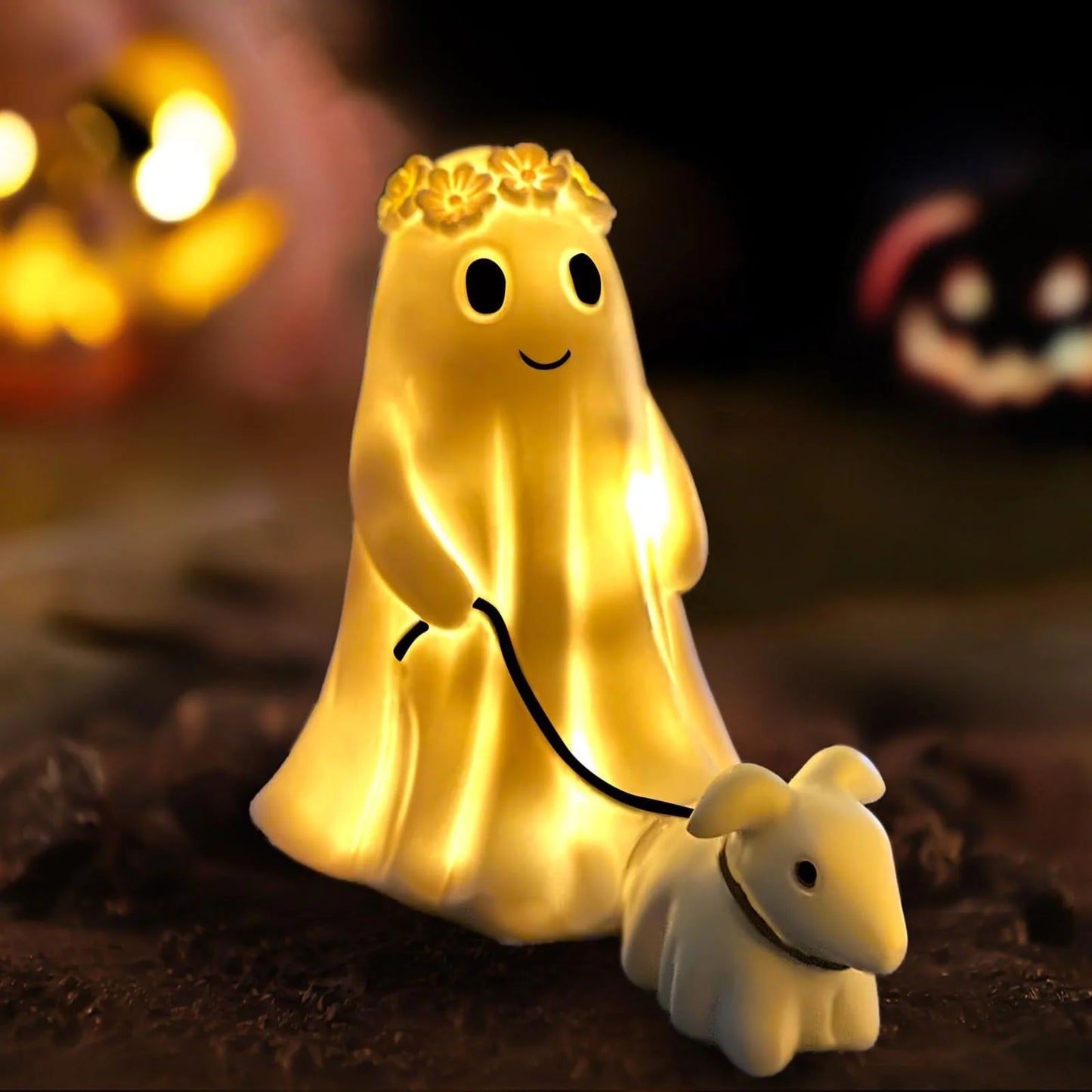 Clearance 2025!Ghost Walking Dog Statue, Ghost Walking Dog Statue,Ghost Walking His Ghost Dog Ghost Dog Statues Spooky Ghost Dog Figurine Home Tabletop Decorations, Figurines,Night Light,