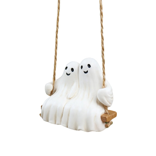 Spooky Halloween Skeleton Duo Figurine Adorable Skeletons Swinging Statue Yard Decor Hanging Outdoor Ornaments