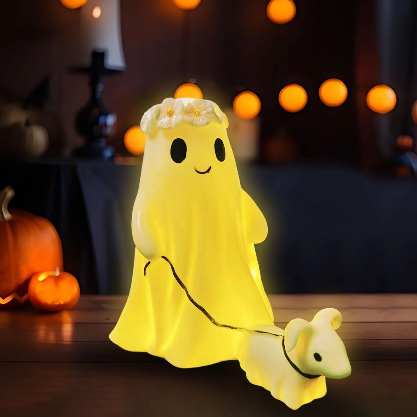 Clearance 2025!Ghost Walking Dog Statue, Ghost Walking Dog Statue,Ghost Walking His Ghost Dog Ghost Dog Statues Spooky Ghost Dog Figurine Home Tabletop Decorations, Figurines,Night Light,