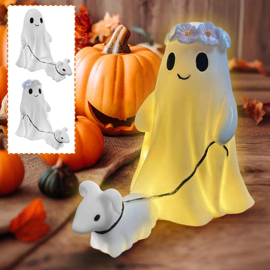 Clearance 2025!Ghost Walking Dog Statue, Ghost Walking Dog Statue,Ghost Walking His Ghost Dog Ghost Dog Statues Spooky Ghost Dog Figurine Home Tabletop Decorations, Figurines,Night Light,