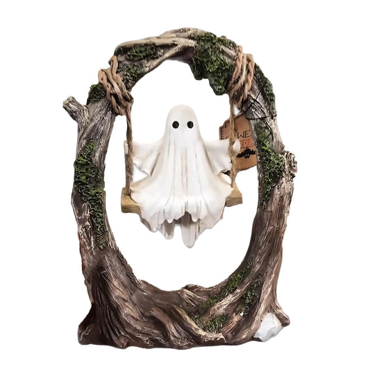 Swinging Shadows Halloween Decoration : Ghost on a Tree Swing, Hanging Resin Ghosts Indoor and Outdoor Decorations for Hallo Ween, Funny Tree Hanging Ornaments for Patio Lawn Yard