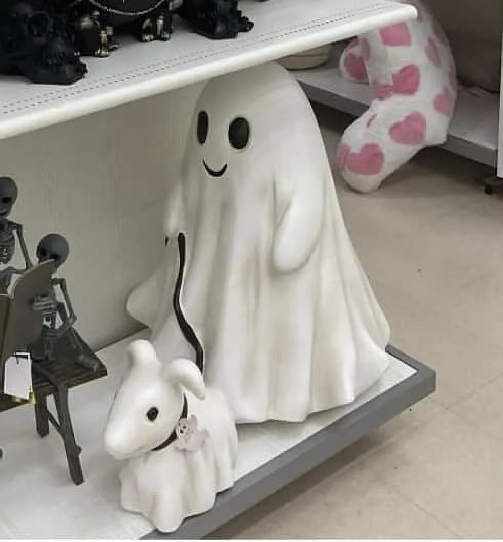 Ghost Walking Dog, Ghost Walking Ghost Dog, Ghoul Ghost Walker Walking Dog, Ghost Dog Walker Ghost Dog Statues Halloween Home Tabletop Decorations for Yard, Garden, Corridor (Classic, Small-9.84")