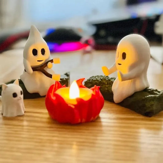 Cute Ghost Figurine Set Halloween Ghost Bonfire Party Resin Statue Ornaments Home Holiday Party Decoration