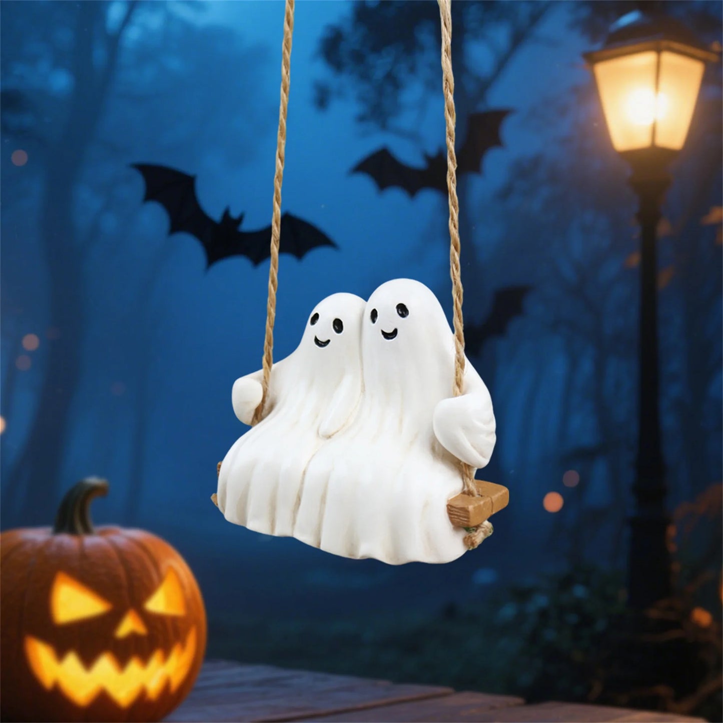 Spooky Halloween Skeleton Duo Figurine Adorable Skeletons Swinging Statue Yard Decor Hanging Outdoor Ornaments