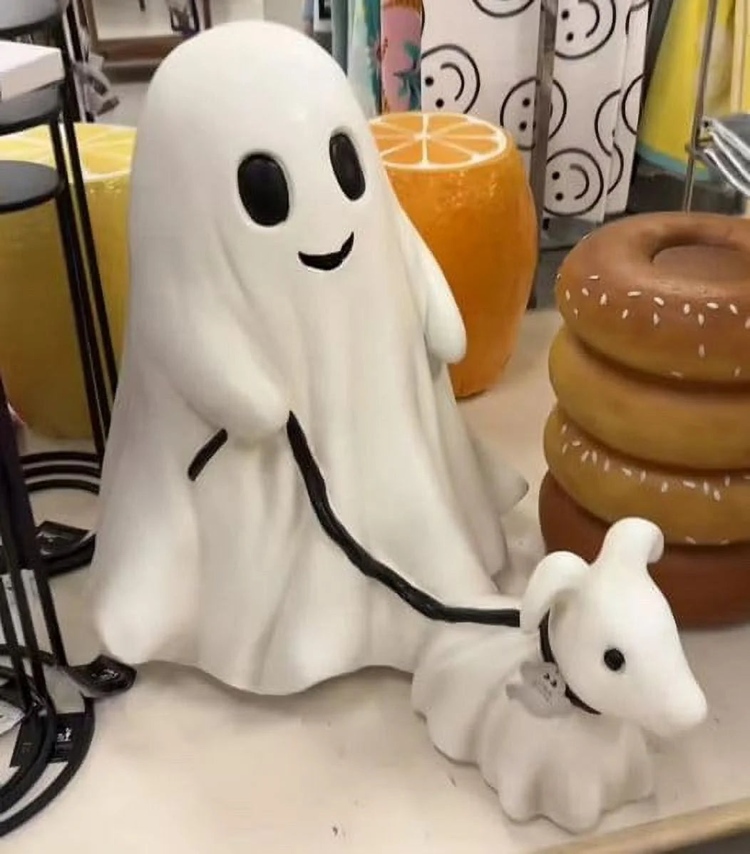 Ghost Walking Dog, Ghost Walking Ghost Dog, Ghoul Ghost Walker Walking Dog, Ghost Dog Walker Ghost Dog Statues Halloween Home Tabletop Decorations for Yard, Garden, Corridor (Classic, Small-9.84")